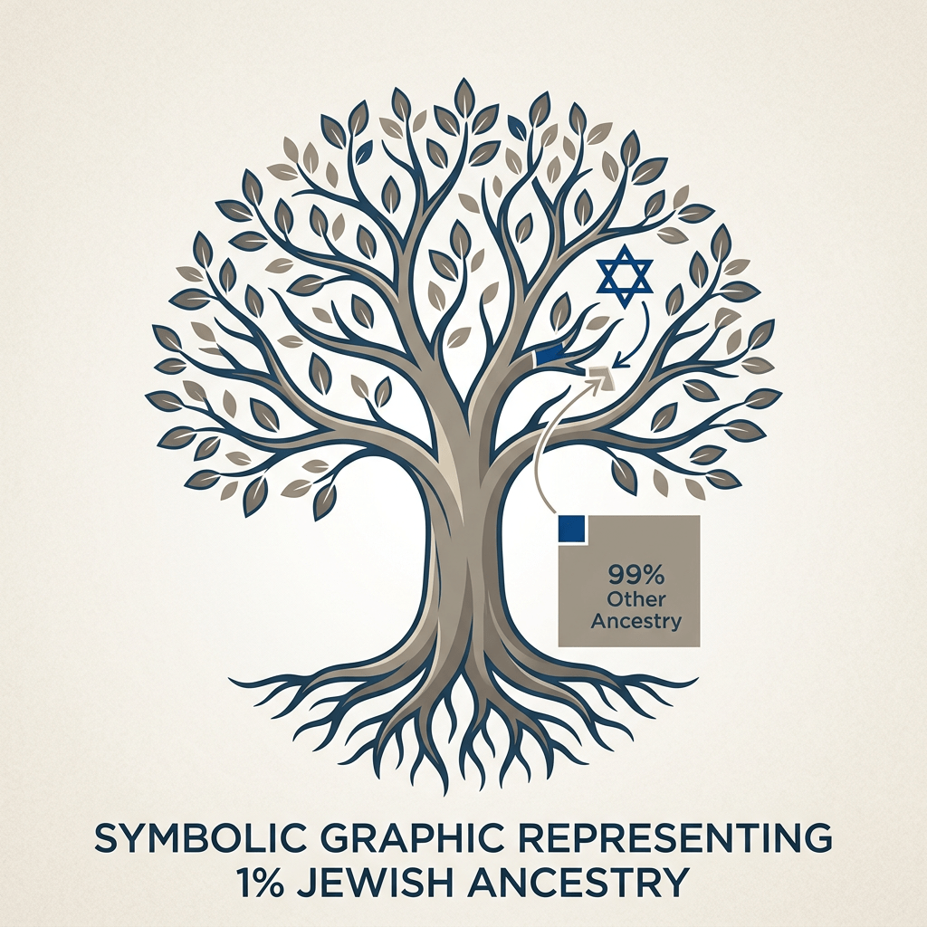 Tree diagram showing 1% Jewish ancestry and 99% other ancestry